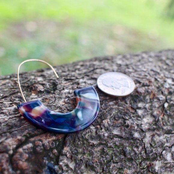 Baublebar Navy Gold Resin Drop Oval Hoop Earrings - Picture 6 of 11